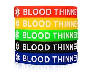 Silicone Blood Thinner Medical Alert Wristbands - 5 Pack