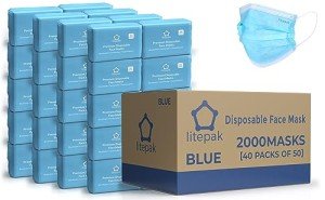 2,000pcs Disposable Face Masks- 3 Ply Breathable Mask For Adults - Blue (40 Packs of 50)