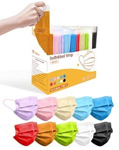 TeNice Masks Disposable 100 Pack, Individually Wrapped Colorful 4 Ply Face Mask for Adults Extra Protection, ASTM Level 3 Medical Grade with 10 Vibrant Colors HSA FSA Eligible