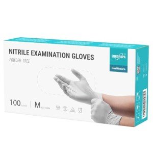 EUROPAPA Nitrile Examination Gloves, Disposable Medical Gloves, Powder-Free, Latex-Free, White, M, Pack of 100