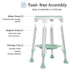 LEACHOI Shower Chair for Inside Shower, FSA/HSA Eligible Swivel Shower Stool 350lbs, Adjustable Tub Chair and Bathroom Stool with Storage Tray for Seniors, Elderly, Bath Handicap & Disabled Green