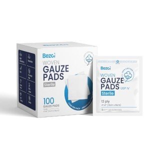 BEZOL 100 Woven Large Sterile Gauze Pads 4x4 - Individually Packed 12-ply 4x4 Gauze Pads Sterile - Non-Stick Gauze Pads 4x4 Sterile for Wounds Bulk - First Aid Wound Care Medical Gauze Sponges