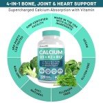 Calcium 600mg + Vitamin D3 K2 Supplements - 120 ct