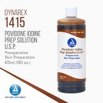 Dynarex Povidone Iodine Prep Solution USP, Effective Topical Antiseptic Liquid for Skin and Mucosa, Cleansing and Preparation, Brown, 1 - 16 Fluid Oz. Bottle