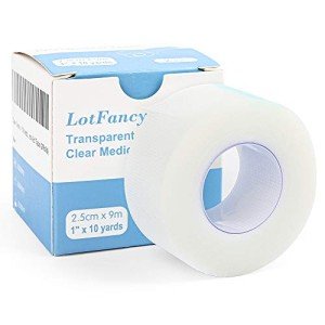 LotFancy Transparent Medical Tape, 2 Rolls, Adhesive Clear Hypoallergenic Surgical Tape, PE First Aid Tape for Wound, Bandage, 1inch x 10Yards, Sensitive Skin, Latex Free