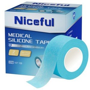 Niceful 2 Rolls Silicone Medical Tape for Wound Care - Surgical Tape for Secures Dressings and Gauze, Blue Waterproof Medical Tape for Sensitive Skin （1" x 5.5 Yard）