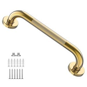 Gold Shower Grab Bar w/Anti-Slip Knurled Grip 20 Inch, Zepolu Wall Mounted Stainless Steel Bath Grab Bar,Safety Balanced Handrail, Handicap Injury Elderly Senior Assist Support Textured Handle