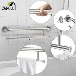 Brushed Nickel Towel Grab Bar 24 Inch - 1.25” Diameter, Zepolu Stainless Steel Safety Bar w/Towel Holder, Shower Assist Balanced Support Handle, Wall Mounted Bathroom Grab Rail for Senior Elderly