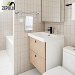 Brushed Nickel Towel Grab Bar 24 Inch - 1.25” Diameter, Zepolu Stainless Steel Safety Bar w/Towel Holder, Shower Assist Balanced Support Handle, Wall Mounted Bathroom Grab Rail for Senior Elderly