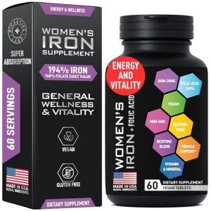 Vegan Iron Supplements for Women - 60 Tablets