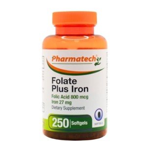 Folic Acid Plus Iron Supplement for Women, 250 Softgels