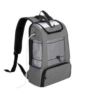 CURMIO Portable Oxygen Concentrators Backpack, Universal POC Travel Carrying Bag with Mesh Panels for Breathability, Compatible for Inogen, Oxygo, Caire Units, Gray, BAG ONLY