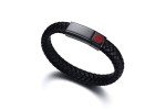 Men's Leather Medical ID Wristband - Blood Thinner Alert