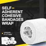 Self-Adhesive Bandage Wrap - 12 Rolls, 2"x5 Yds