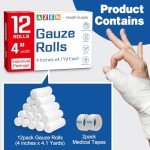 AZEN 12-Pack Premium Gauze Rolls Bandages