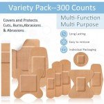 300 Pcs Waterproof Fabric Adhesive Bandages Variety Pack