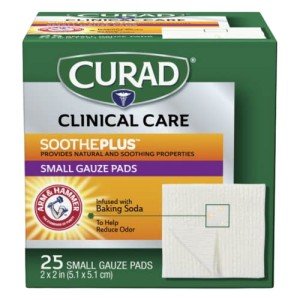 Curad SoothePlus Baking Soda Gauze Pads, 25 Count