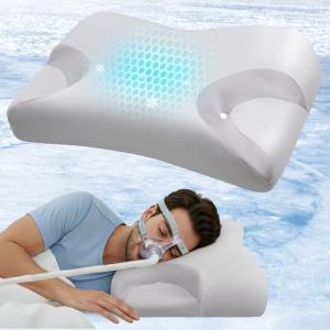IKSTAR Newest Cooling CPAP Pillow for Side Sleepers - Sleep Apnea Pillow for CPAP User - Reduce Air Leak/Hose Tangle/Mask Pressure - Memory Foam Neck Support Nasal Pillow Side/Back/Stomach Sleeper