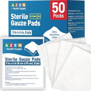 AZEN 50 Pack Sterile Non-Stick Gauze Pads