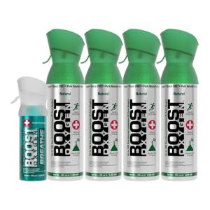 Boost Oxygen Canned 4 Portable 5 Liter Natural Oxygen Canister Bottle with 1 Natural Pocket Sized Pure Canned Oxygen Bottle Canister