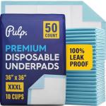 Pulp Extra Large 36" x 36" 50 Pack Ultra Absorbent Disposable Incontinence Bed Pads | High Absorbency Waterproof Underpads for Mattress, Sofa & Chair for Babies, Children, Adults, & Elderly & Pets