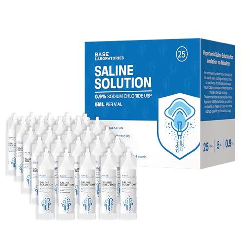 BASE LABORATORIES 0.9% Saline Solution for Nebulizer Machine | Saline Solution for Inhalation & Nasal Irrigation | 0.9% Concentration l 25 Vials 5ml Unit Dose