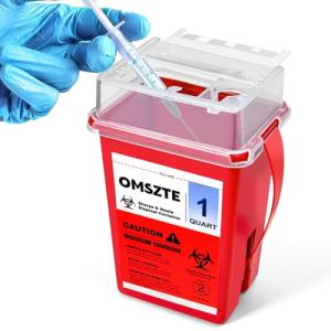 Omszte Sharps Container for Home Use, Needle Disposal Containers, Biohazard Containers, Syringe Disposal, Small Portable Container for Travel, Professional Sharp Waste Disposal 1Quart（1 Pack）