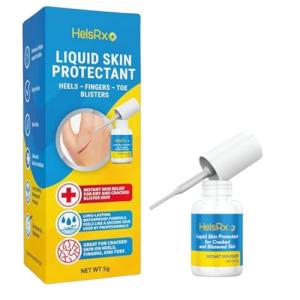 HelsRx Liquid Bandage Glue - Invisible Skin Repair Gel for Severe Dry Cracked Heels, Feet, Fingers, Scrapes and Blisters – Waterproof Protection - Includes Applicator Brush and Skin Buffer