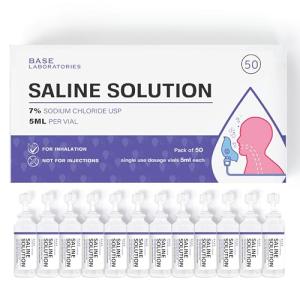 BASE LABORATORIES 7% Saline Solution for Nebulizer Machine | Saline Solution for Inhalation & Nasal Irrigation | High 7% Concentration l 50 Vials 5ml Unit Dose