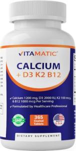 Calcium Supplement 1200mg with D3, K2 & B12