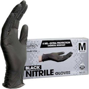 Disposable Black Nitrile Gloves, Chemical Resistant, Medium
