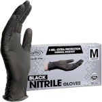 Disposable Black Nitrile Gloves, Chemical Resistant, Medium