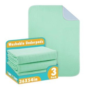 Washable Underpads, 36" x 54", 3 Pack - Heavy Absorbency Reusable Bedwetting Incontinence Pads for Kids, Adults, Elderly, and Pets - Waterproof Protective Pad for Bed, Couch, Sofa, Floor