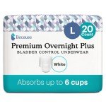 Because Overnight Absorbency Pull Ups - Adult Disposable Incontinence Underwear, Extra Absorbent Nighttime Pull Ups for Men and Women, White, Large, 20 Count