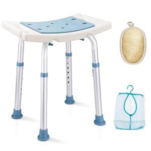 Adjustable Shower Stool with Loofah and Bag
