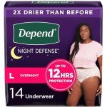 Depend Night Defense Adult Incontinence & Postpartum Bladder Leak Underwear for Women, Disposable, Overnight, Large, Blush, 14 Count, Packaging May Vary