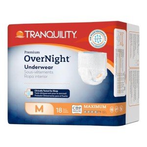 Tranquility Premium OverNight Disposable Absorbent Underwear - Maximum Absorbency, All-Night Sleep, Breathable Comfort - 34 oz Capacity, M, 72 Count