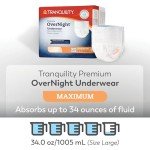 Tranquility Premium OverNight Disposable Absorbent Underwear - Maximum Absorbency, All-Night Sleep, Breathable Comfort - 34 oz Capacity, M, 72 Count