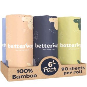 Betterway Bamboo Paper Towels – 6 Rolls, Strong & Absorbent