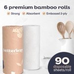 Betterway Bamboo Paper Towels – 6 Rolls, Strong & Absorbent