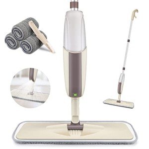 HOMTOYOU Floor Mop with Refillable Bottle & 3 Washable Pads