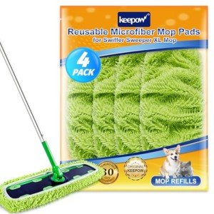 KEEPOW XL Reusable Mop Pads for Swiffer, 4 Pack