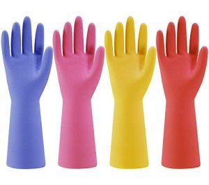 Colorful Reusable Kitchen Dishwashing Gloves - 4 Pairs