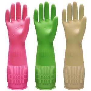 Reusable Long Cuff Rubber Dishwashing Gloves - 3 Pairs
