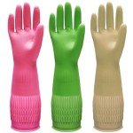 Reusable Long Cuff Rubber Dishwashing Gloves - 3 Pairs