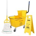 Yellow 35Qt Mop Bucket & Wringer Combo with Caution Sign