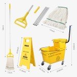 Yellow 35Qt Mop Bucket & Wringer Combo with Caution Sign
