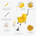 Yellow 35Qt Mop Bucket & Wringer Combo with Caution Sign