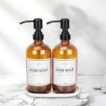 Amber Glass Soap Dispenser Set with Tray