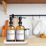 Amber Glass Soap Dispenser Set with Tray